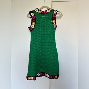 Zara NWT green crochet mini body con dress with crochet floral border. Size S